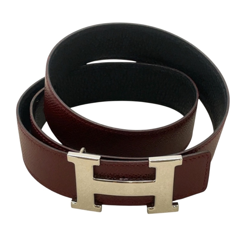 Auth HERMES EUC H Belt 70SV F Engraved Red/Black Reversible W/Box BA020136 - Picture 9 of 17